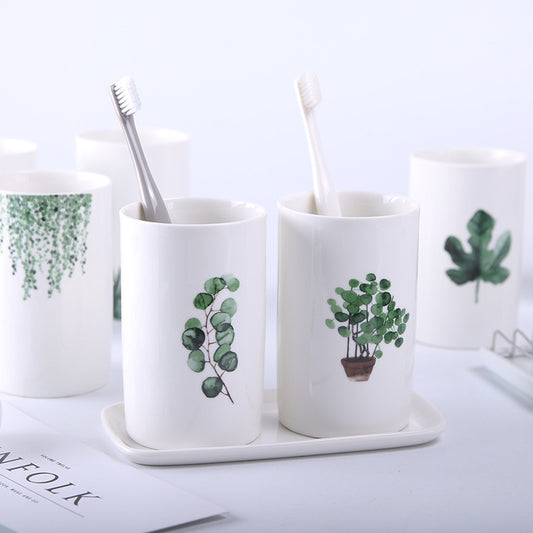 كوب سيراميك إبداعي من Nordic غسول الفم بالنباتات الخضراء