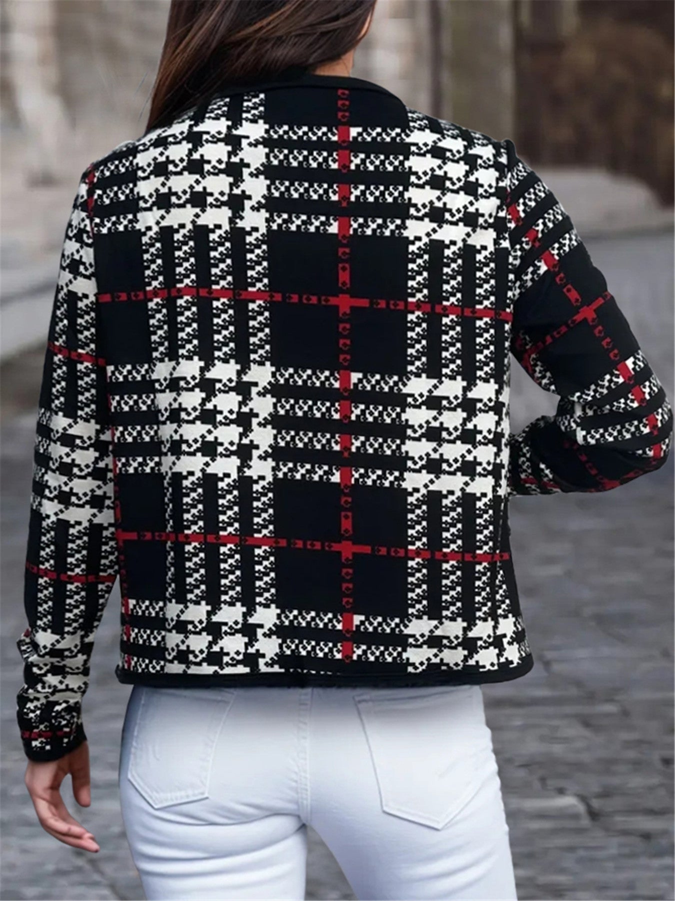 Women's Checkered Printed Versatile Casual Jacket