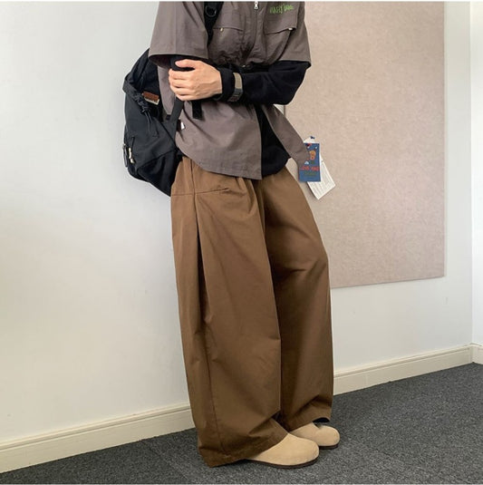 Japanese Wide Leg Pants Solid Color Casual Loose And Simple Straight-leg Trousers