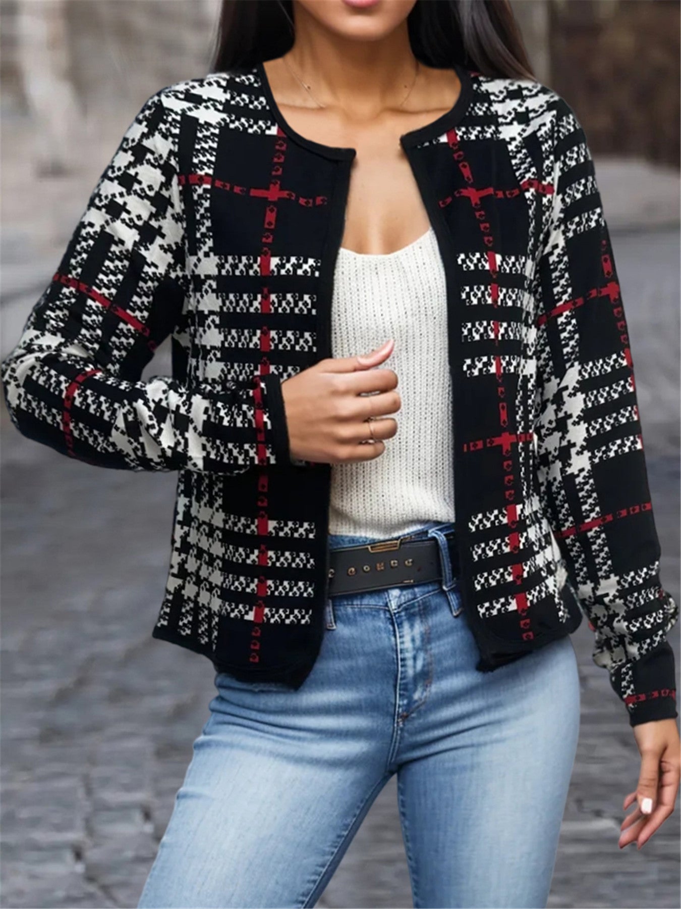 Women's Checkered Printed Versatile Casual Jacket