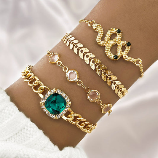 Emerald Square Diamond Bracelet Niche Snake-shaped