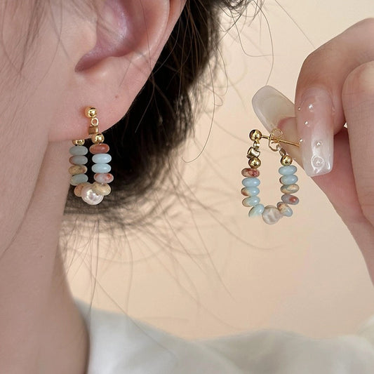 Boucles d'oreilles en perles de pierre Dopamine Shoushan de couleur