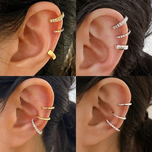 Ensemble de trois pièces de mode avec clip d'oreille en diamant de type C