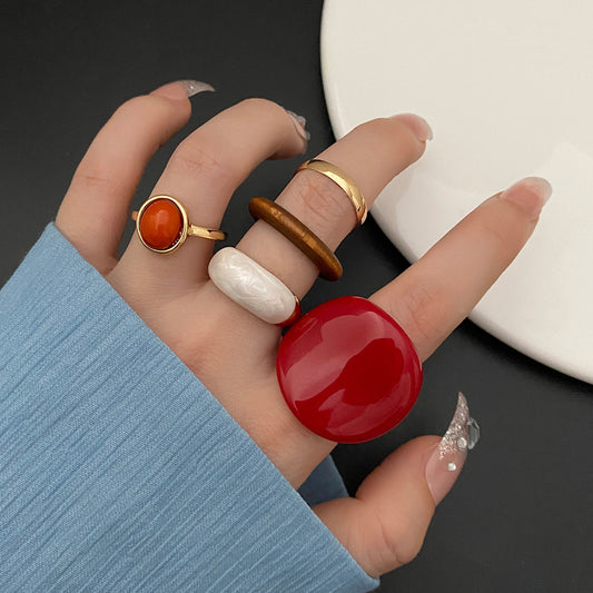 Creative Resin Wine Red Ring Suit 5-piece Set