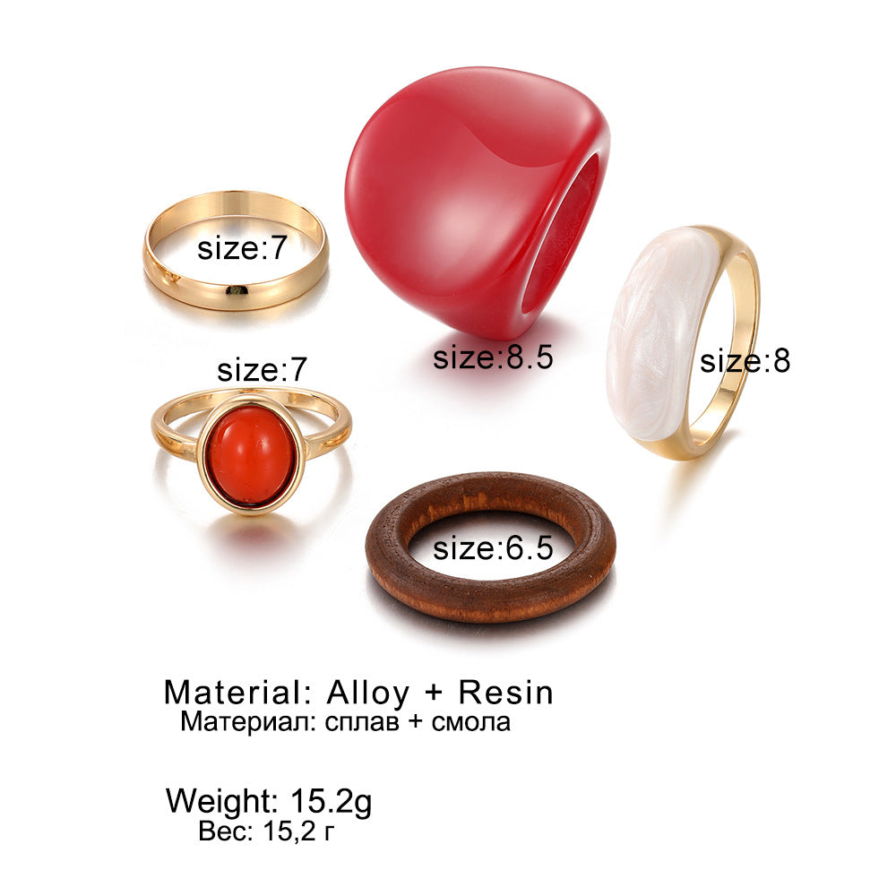 Creative Resin Wine Red Ring Suit 5-piece Set