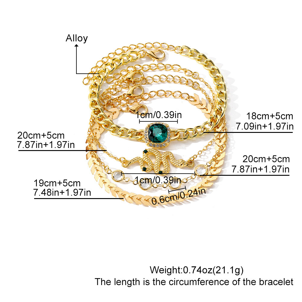 Emerald Square Diamond Bracelet Niche Snake-shaped