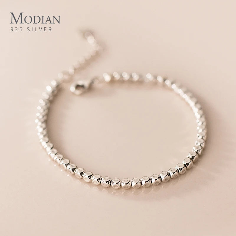 Modian 925 Sterling Silver Beautiful Geometric Square Bracelet Adjustable Silver Chain Link for Women Girls Party Fine Jewlery