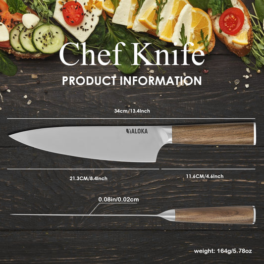 Chef Knife - 8-Inch Professional Japanese Kitchen Knife, Ultra Sharp Gyuto Knife Full Tang Ergonomic Natural Wood Handle, Cooking Knife With Gift Box